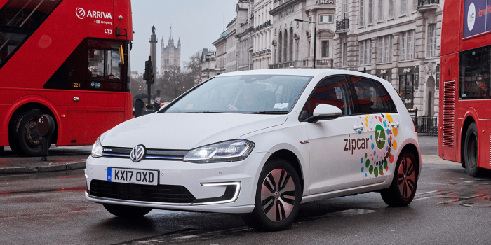 Zipcar carsharing london uk volkswagen e golf