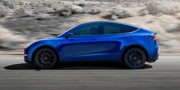Tesla Model Y side blue