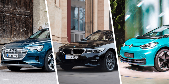 Audi e tron quattro bmw 330e volkswagen id3 collage min
