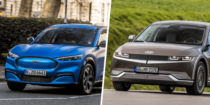 Ford mustang mach e hyundai ioniq collage min