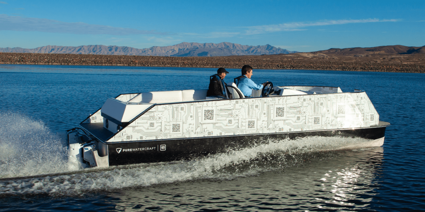 Pure watercraft e boot electric boat pontoon boat min