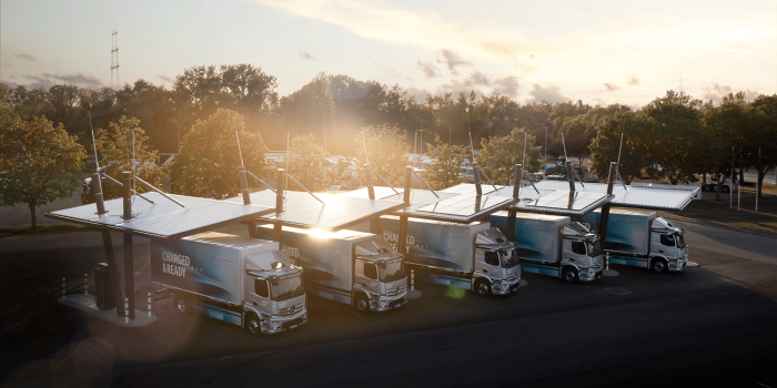Daimler e truck charing park mercedes benz eactros e lkw electric truck ladestation charging station min