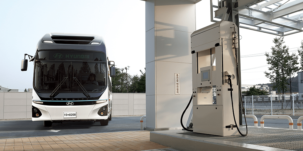 Hyundai elec city fcev brennstoffzellen bus fuel cell bus suedkorea south korea h2 tankstelle hydrogen filling station min
