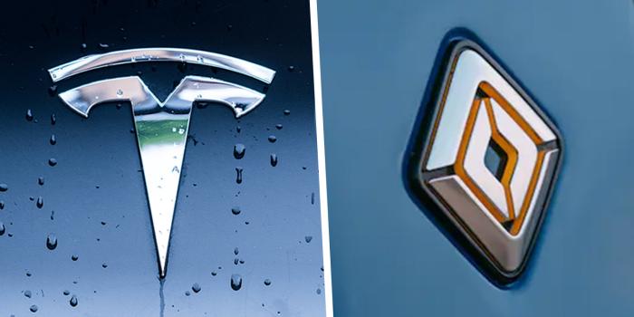 Tesla rivian logo collage