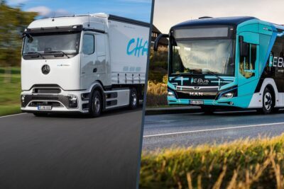 daimler truck mercedes benz eactros e lkw electric truck man lions city e elektrobus electric bus collage 2024 01 min