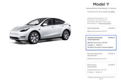 tesla model y maximale reichweite hinterradantrieb 2024