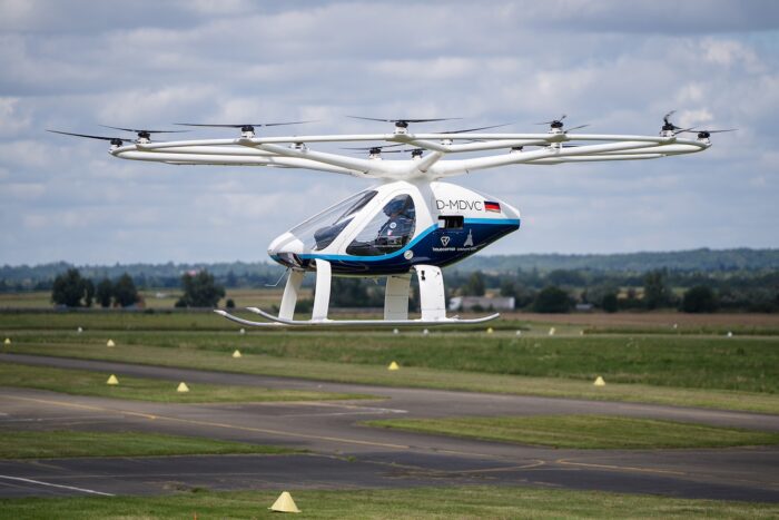 crewed volocopter evtol flying at aerodrome of saint cyr l cole