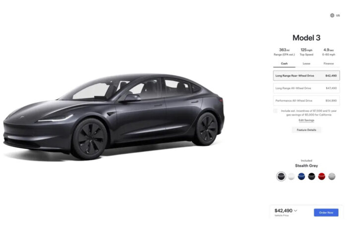 tesla model 3 us standard range 2024