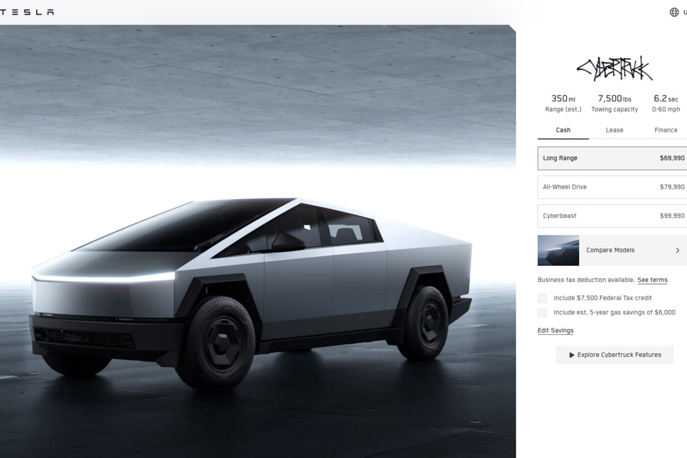 Tesly cybertruck long range rwd