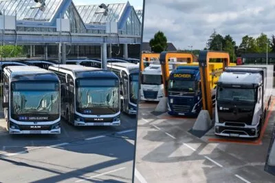 Man elektrobus electric bus milence ladestation charging station e lkw electric truck collage min